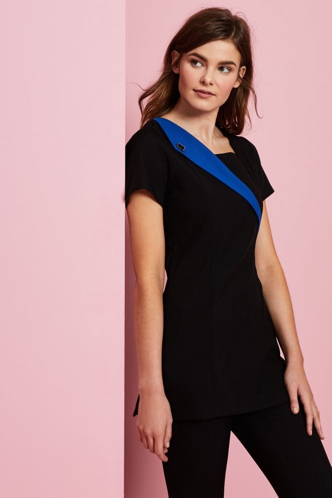 Contrast Lapel Tunic, Black with Cobalt Blue