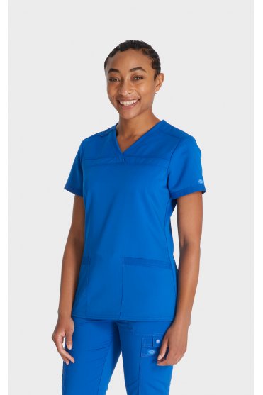Dickies Balance Women's V-Neck Scrub Top With Rib Knit Panels, Royal
