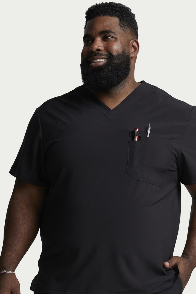 Dickies EDS Essentials Men's Tuckable V-Neck Scrub Top, Black
