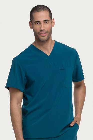 Dickies EDS Essentials Men's Tuckable V-Neck Scrub Top, Caribbean Blue