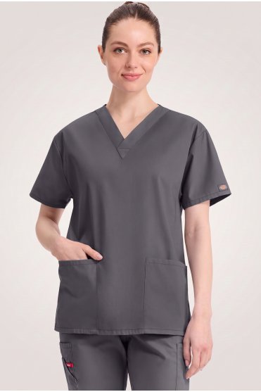 Dickies EDS Signature Women's V-Neck Scrub Top, Pewter