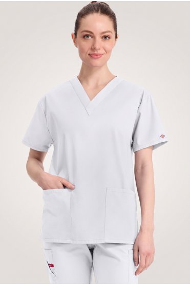Dickies EDS Signature Women's V-Neck Scrub Top, White