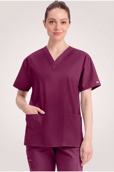 Dickies EDS Signature Women's V-Neck Scrub Top, Wine