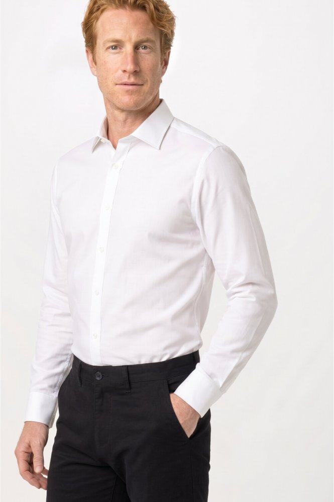Disley Men's Tramore Stretch Long Sleeve Shirt, White