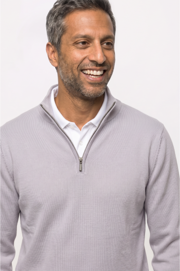Henbury Men's 1/4 Zip Jumper, Grey Marl