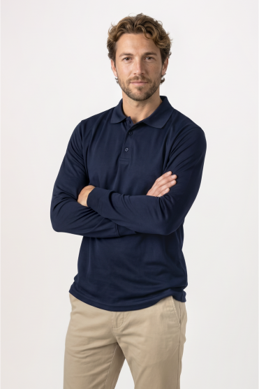 Henbury Men's Coolplus® Long Sleeve Polo Shirt, Navy
