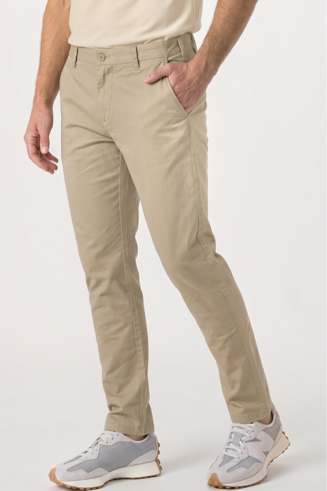 Henbury Men's Long Stretch Chino's, Stone