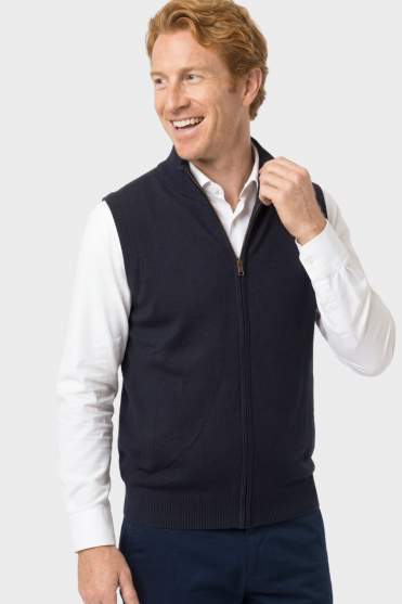Henbury Men's Sleeveless Zip Jumper, Navy