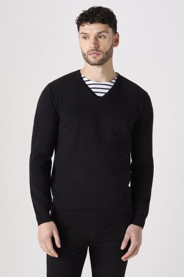 Henbury Men's V-Neck Jumper, Black