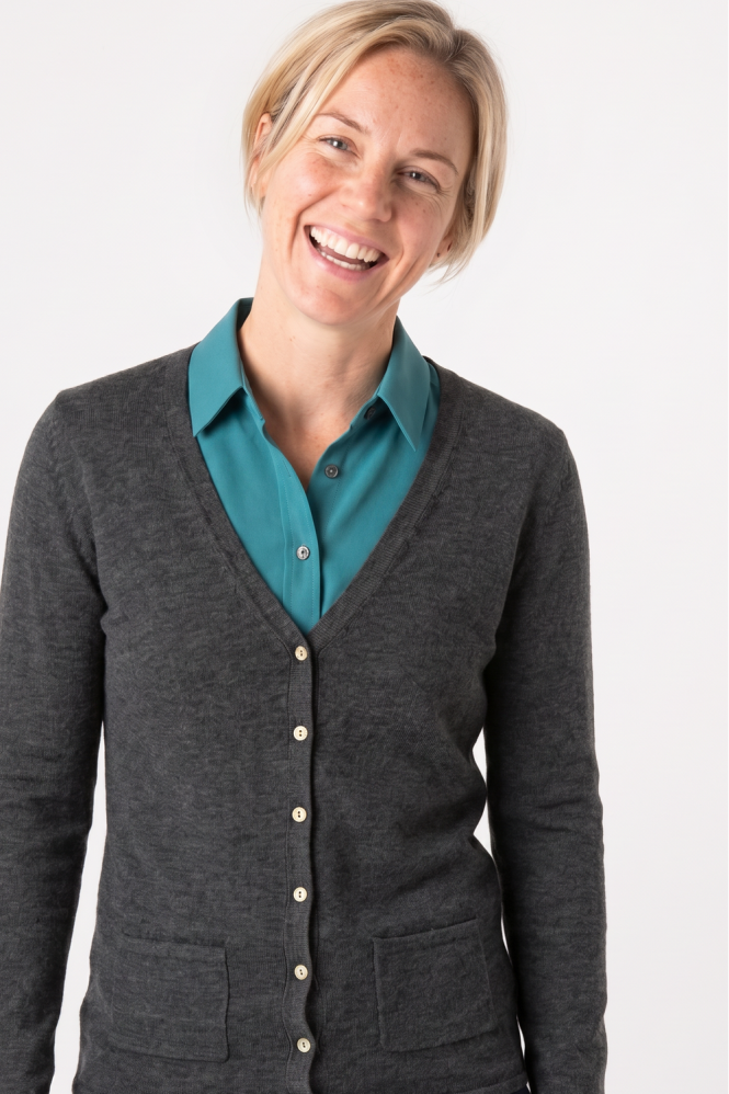 Henbury Women's Semi-Fitted V-Neck Cardigan, Grey Marl