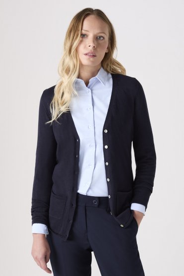 Henbury Women's Semi-Fitted V-Neck Cardigan, Navy