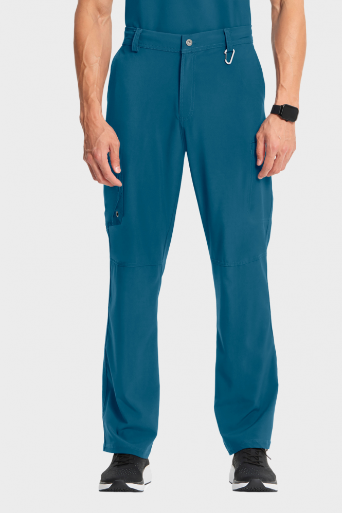 Infinity by Cherokee Men's Fly Front Low-Rise Cargo Scrub Trousers, Caribbean Blue