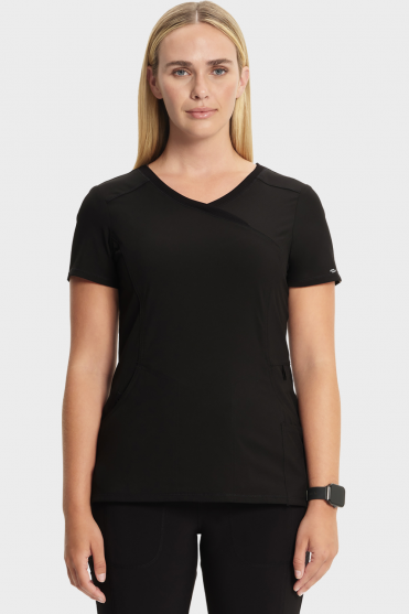 Infinity by Cherokee Women's Mock Wrap Scrub Top, Black