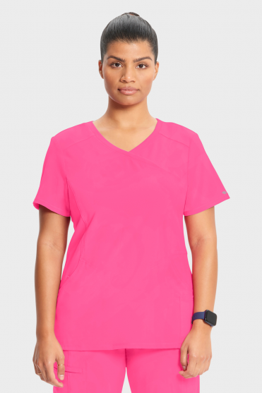 Infinity by Cherokee Women's Mock Wrap Scrub Top, Carmine Pink