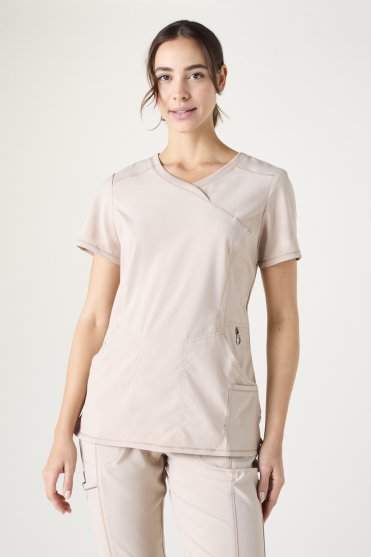 Infinity by Cherokee Women's Mock Wrap Scrub Top, Khaki