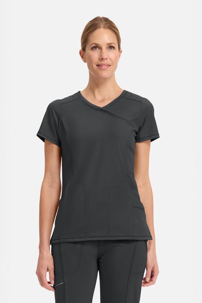 Infinity by Cherokee Women's Mock Wrap Scrub Top, Pewter