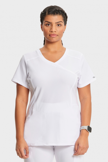 Infinity by Cherokee Women's Mock Wrap Scrub Top, White