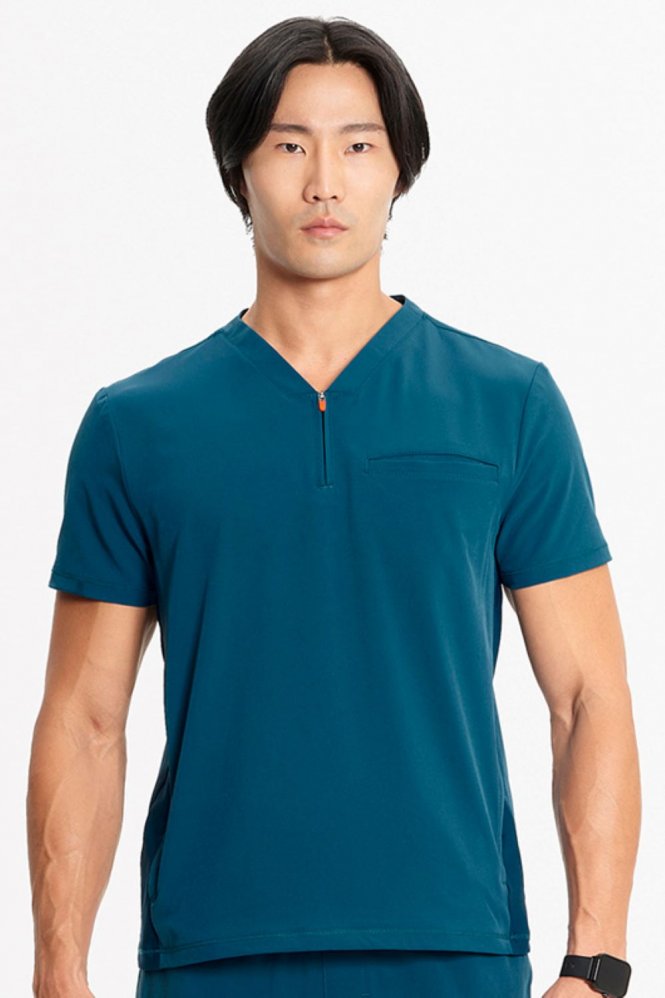 Infinity GNR8 Men's Partial Zip V-neck Scrub Top, Caribbean Blue