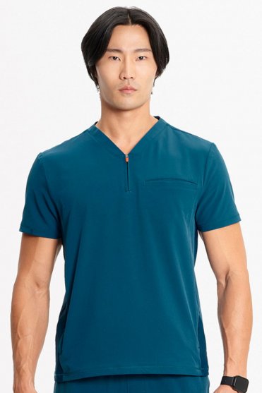 Infinity GNR8 Men's Partial Zip V-neck Scrub Top, Caribbean Blue