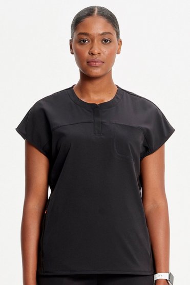 Infinity GNR8 Women's 3-Pocket Front Zipper Round Neck Scrub Top, Black