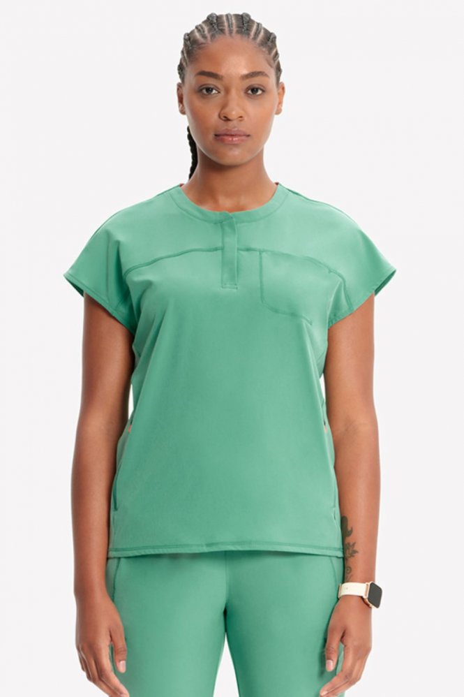 Infinity GNR8 Women's 3-Pocket Front Zipper Round Neck Scrub Top, Matcha Latte