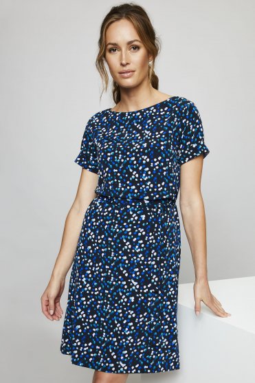 Jigsaw X SJ Pattern Shift Dress, Navy Ink Drop