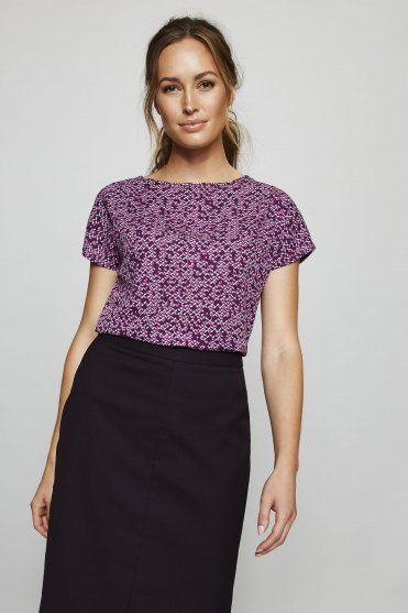 Jigsaw x SJ Women's Slash Print Blouse, Plum Micro Petal