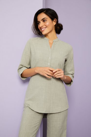 Linen Blend Button Front Tunic, Sage