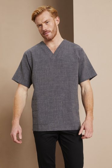 Linen Blend Men's V-neck Tunic, Charcoal