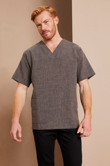Linen Blend Men's V-neck Tunic, Warm Charcoal