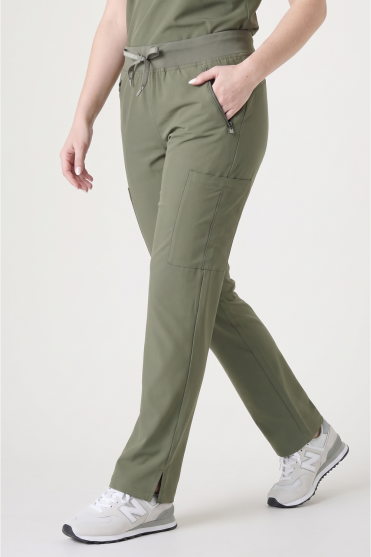Med Couture Inisight Straight Leg Trouser with Zip Pockets, Tall, Olive