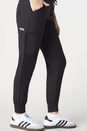 Med Couture Insight Women's 6-Pocket Scrub Cargo Jogger, Black, Tall Length