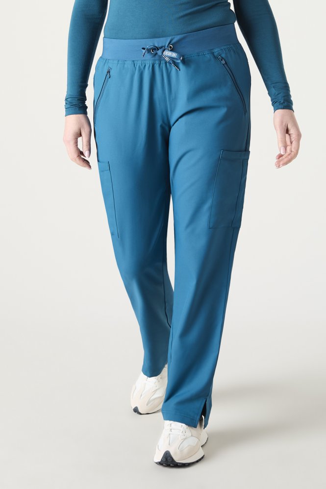 Med Couture Insight Women's Straight Leg Trouser with Zip Pockets, Caribbean Blue