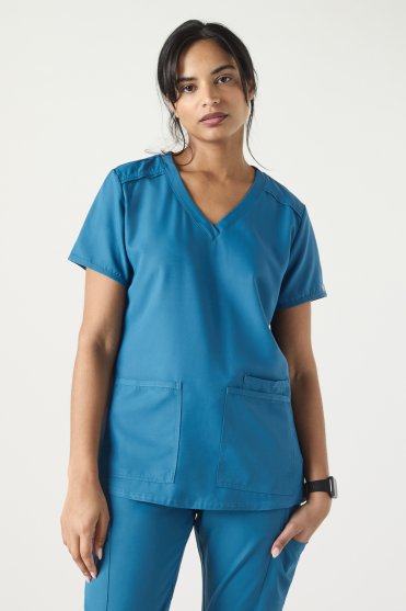 Med Couture Insight Women's Three Pocket Scrub Top, Caribbean Blue