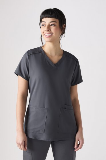 Med Couture Insight Women's Three Pocket Scrub Top, Pewter