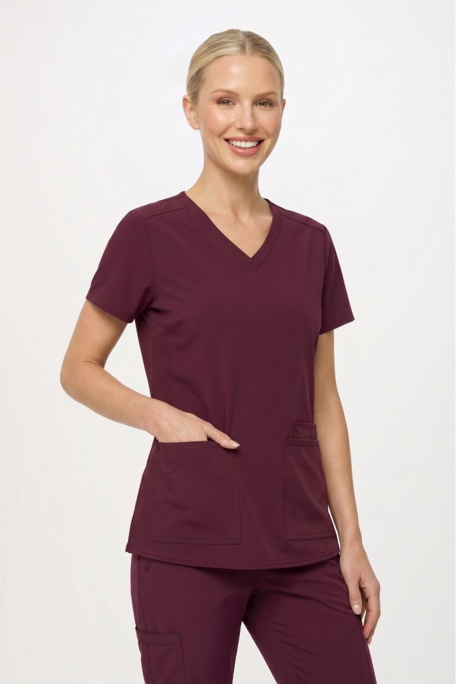 Med Couture Insight Women's Three Pocket Scrub Top, Wine