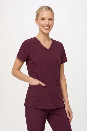 Med Couture Insight Women's Three Pocket Scrub Top, Wine