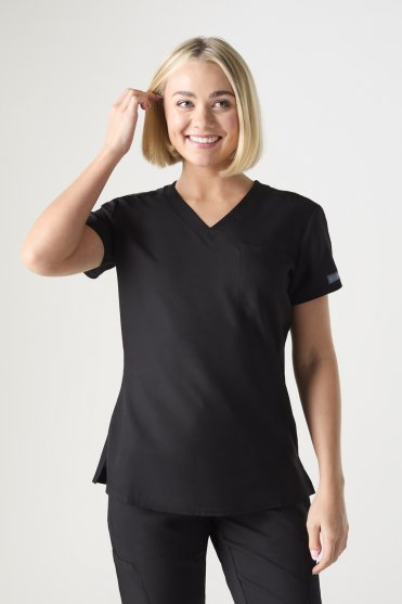 Med Couture Insight Women's Tuck-in Scrub Top with Chest Pocket, Black