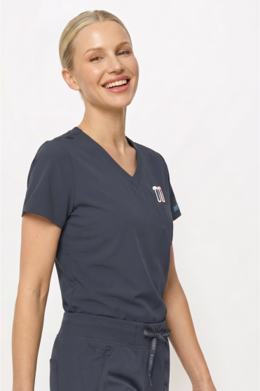 Med Couture Insight Women's Tuck-in Scrub Top with Chest Pocket, Pewter