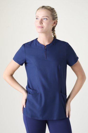 Med Couture Insight Women's Zip Front Scrub Top, Navy