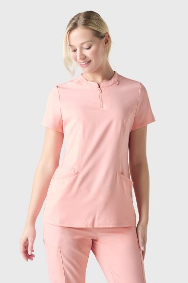 Med Couture Insight Women's Zip Front Scrub Top, Perfectly Pink