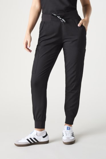 Med Couture Women's 6-Pocket Scrub Cargo Jogger, Black