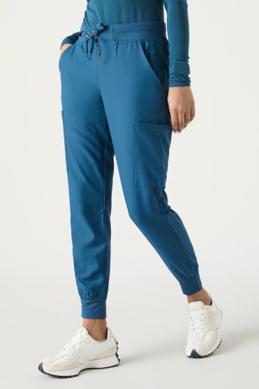 Med Couture Women's Insight 6-Pocket Scrub Cargo Jogger, Caribbean Blue