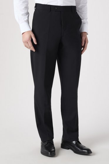 Men's Flat Front Modern Fit Trousers, Unhemmed Length, Black