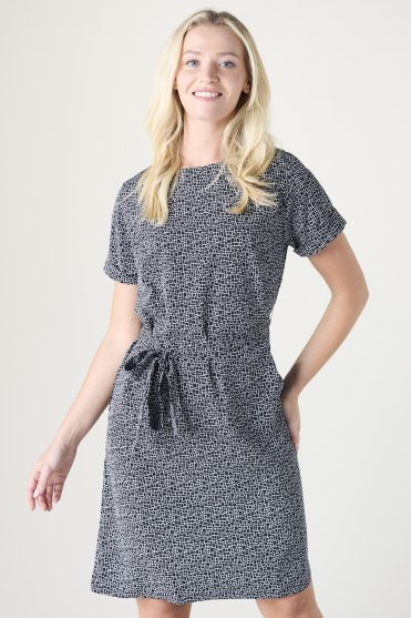 SJ Pattern Shift Dress, Black/Ivory Mosaic Print