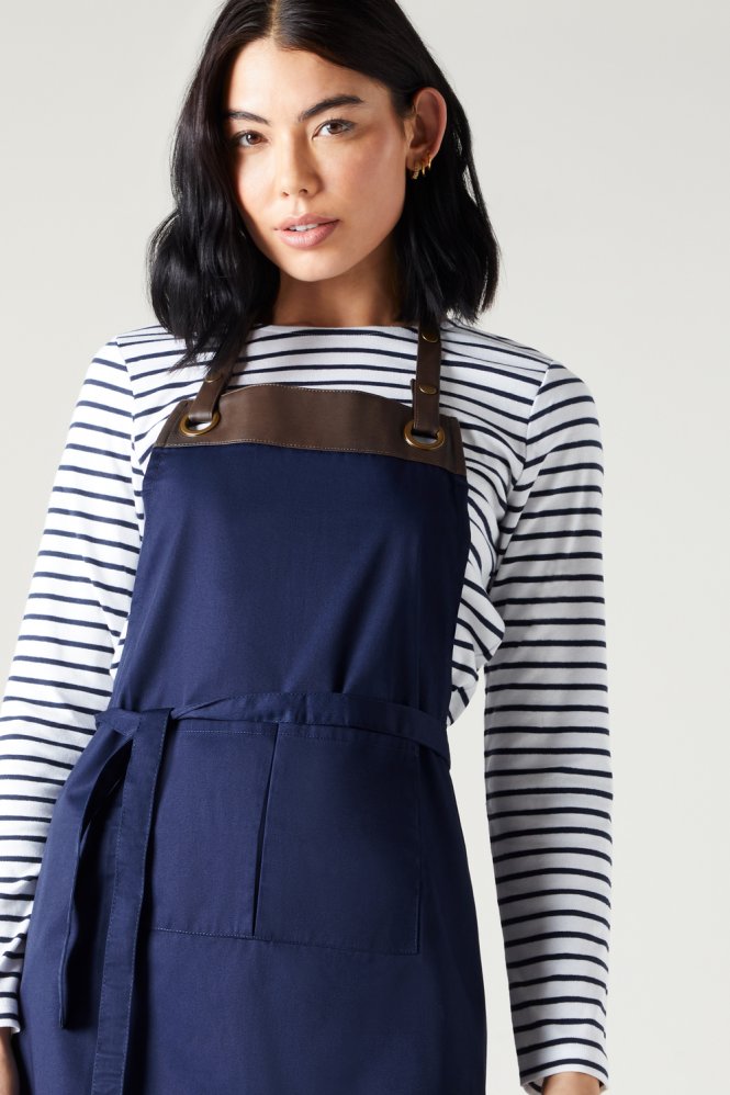Premier Espresso Bib Apron, Navy/Brown