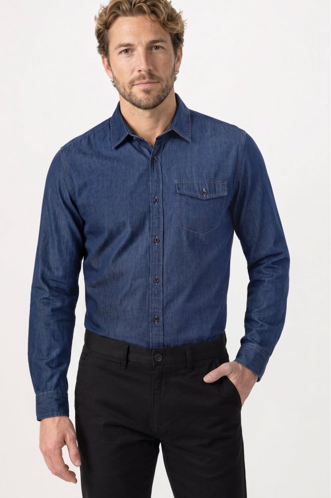 Premier Men's Long Sleeve Denim Shirt, Indigo