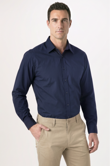Premier Men's Long Sleeve Poplin Shirt, Navy