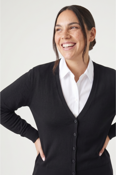 Premier Women's Button V Neck Cardigan, Black