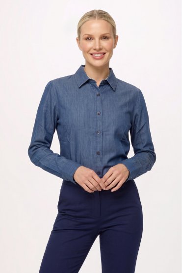Premier Women's Long Sleeve Denim Shirt, Indigo